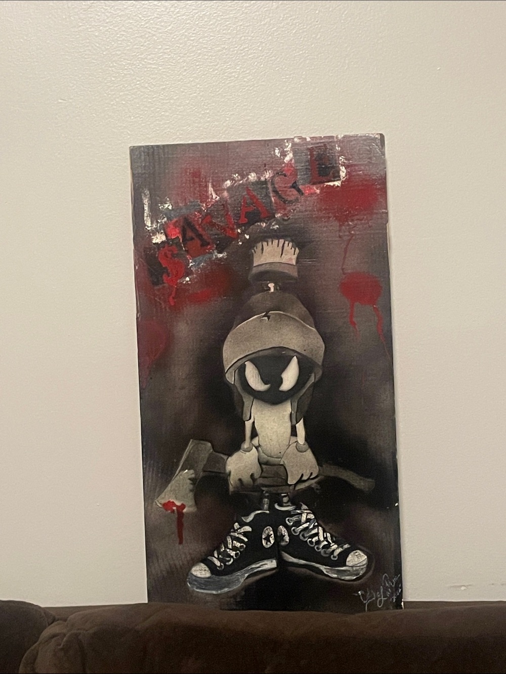 Hand drawn Marvin the Martian Graphic Art Panel - Black, Red, White
